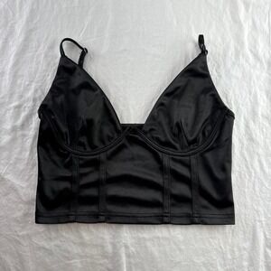Black Corset Satin Like Tank Top Women's Sz M